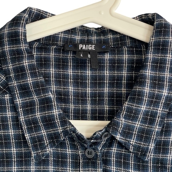 Paige Mya Rosette Blue Metallic Plaid Womens Button Down Shirt Size Large - Picture 4 of 7
